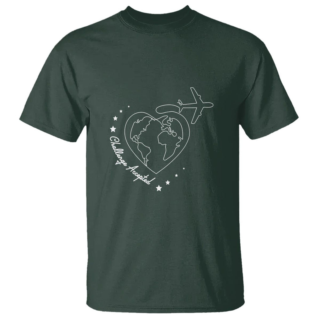 Travel Lover T Shirt Challenge Accepted World Map Traveling TS09 Dark Forest Green Printyourwear