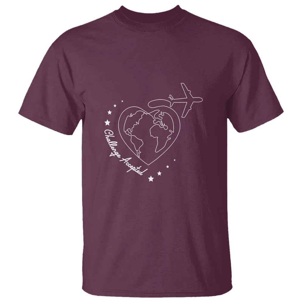 Travel Lover T Shirt Challenge Accepted World Map Traveling TS09 Maroon Printyourwear