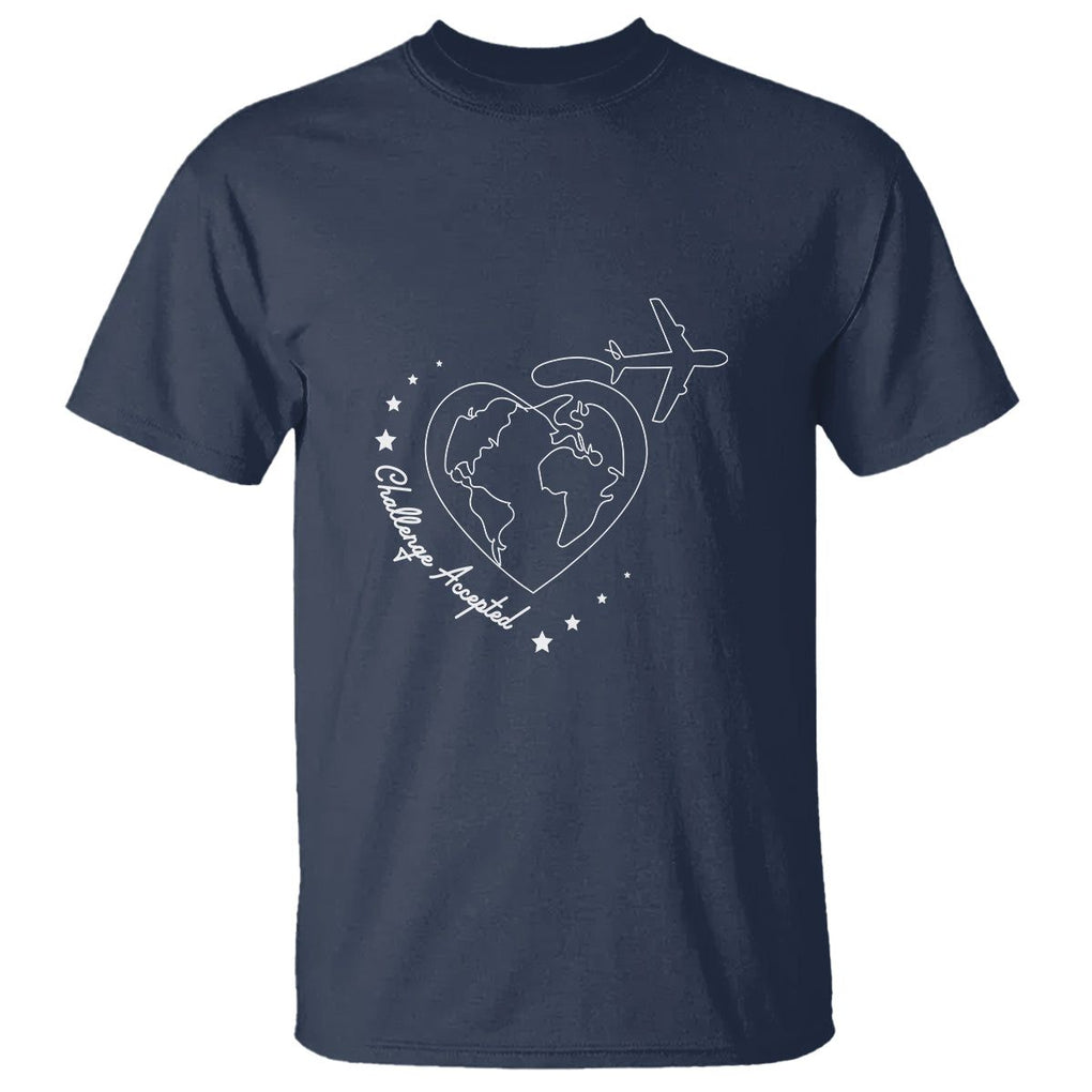 Travel Lover T Shirt Challenge Accepted World Map Traveling TS09 Navy Printyourwear