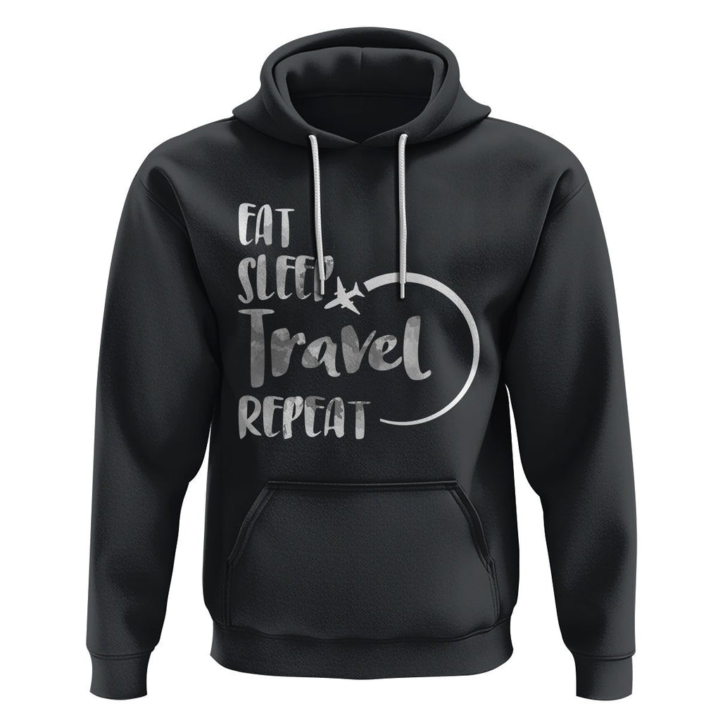 Funny Travelling Hoodie Eat Sleep Travel Repeat TS09 Black Printyourwear
