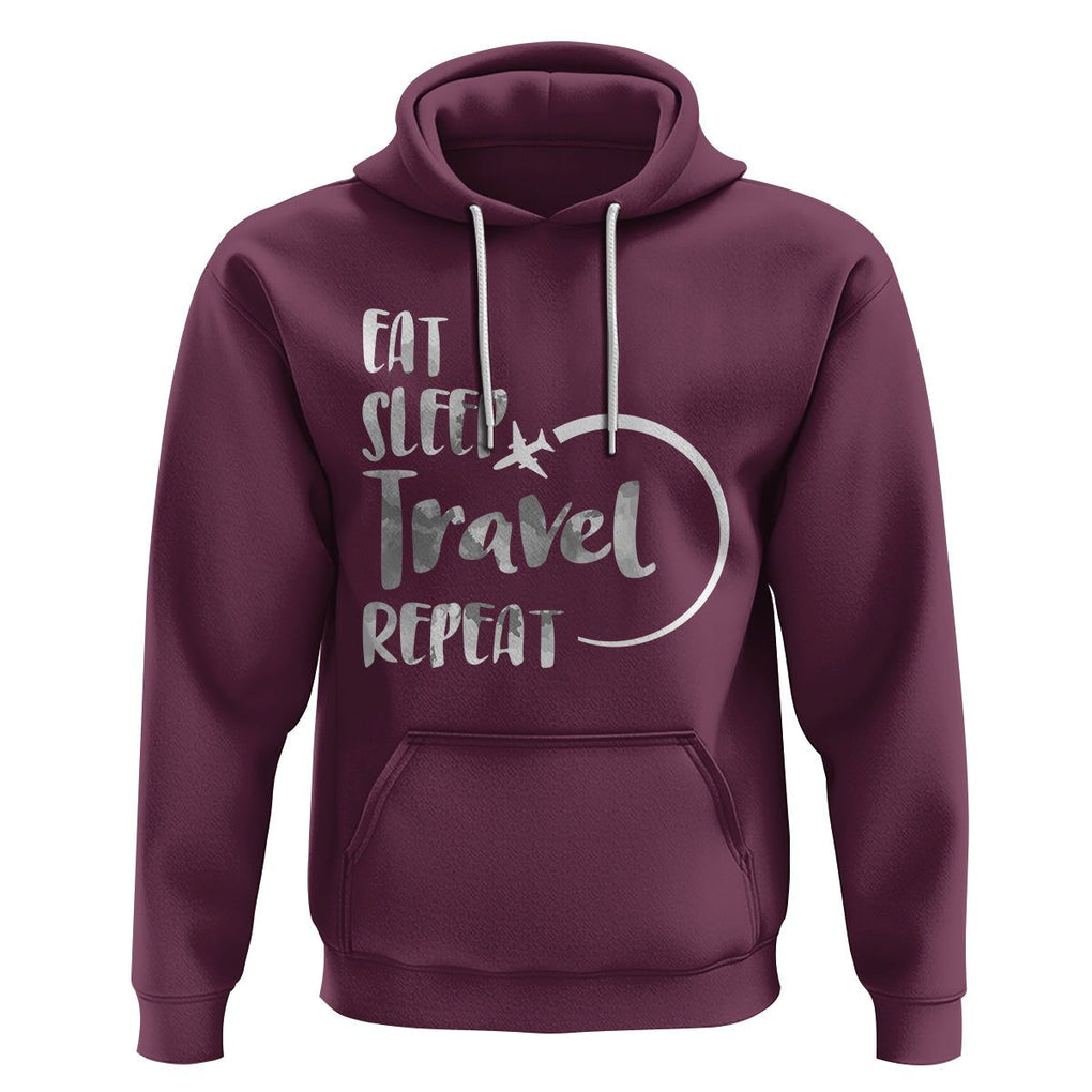 Funny Travelling Hoodie Eat Sleep Travel Repeat TS09 Maroon Printyourwear