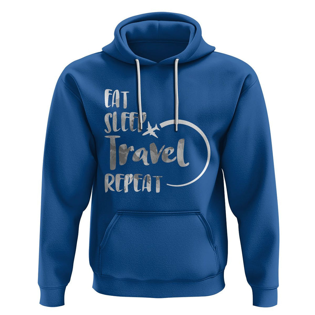 Funny Travelling Hoodie Eat Sleep Travel Repeat TS09 Royal Blue Printyourwear