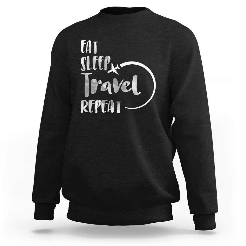 Funny Travelling Sweatshirt Eat Sleep Travel Repeat TS09 Black Printyourwear