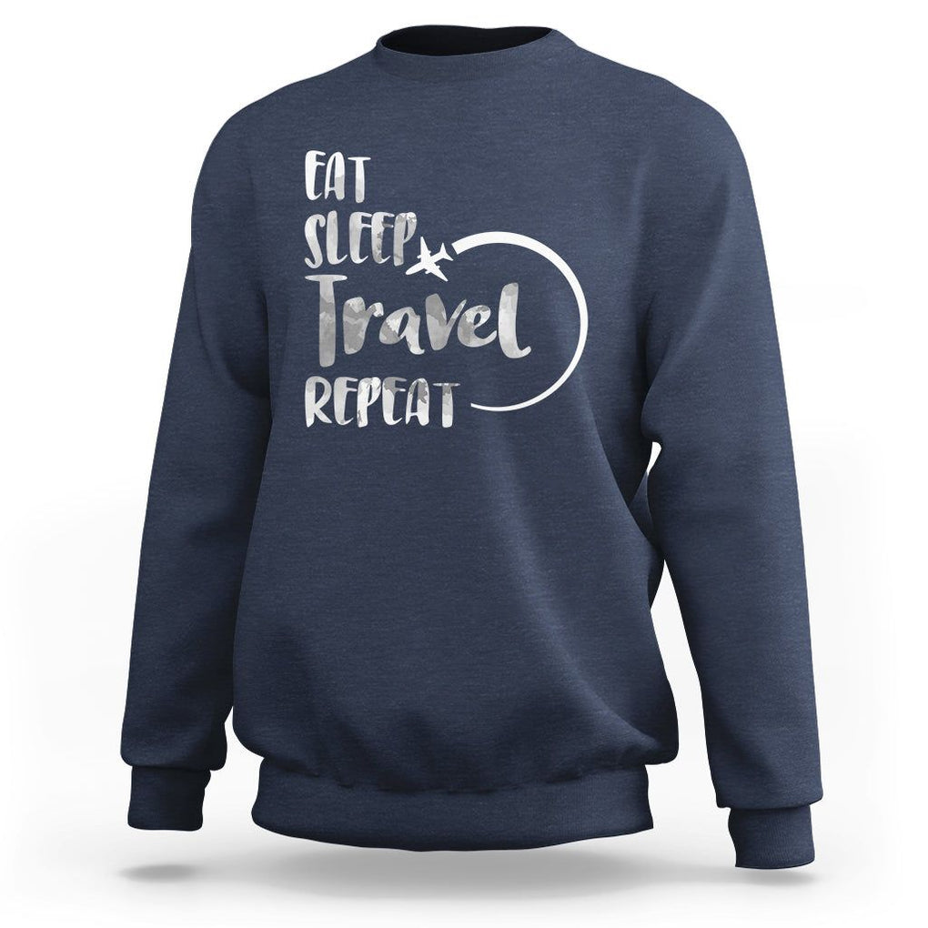 Funny Travelling Sweatshirt Eat Sleep Travel Repeat TS09 Navy Printyourwear