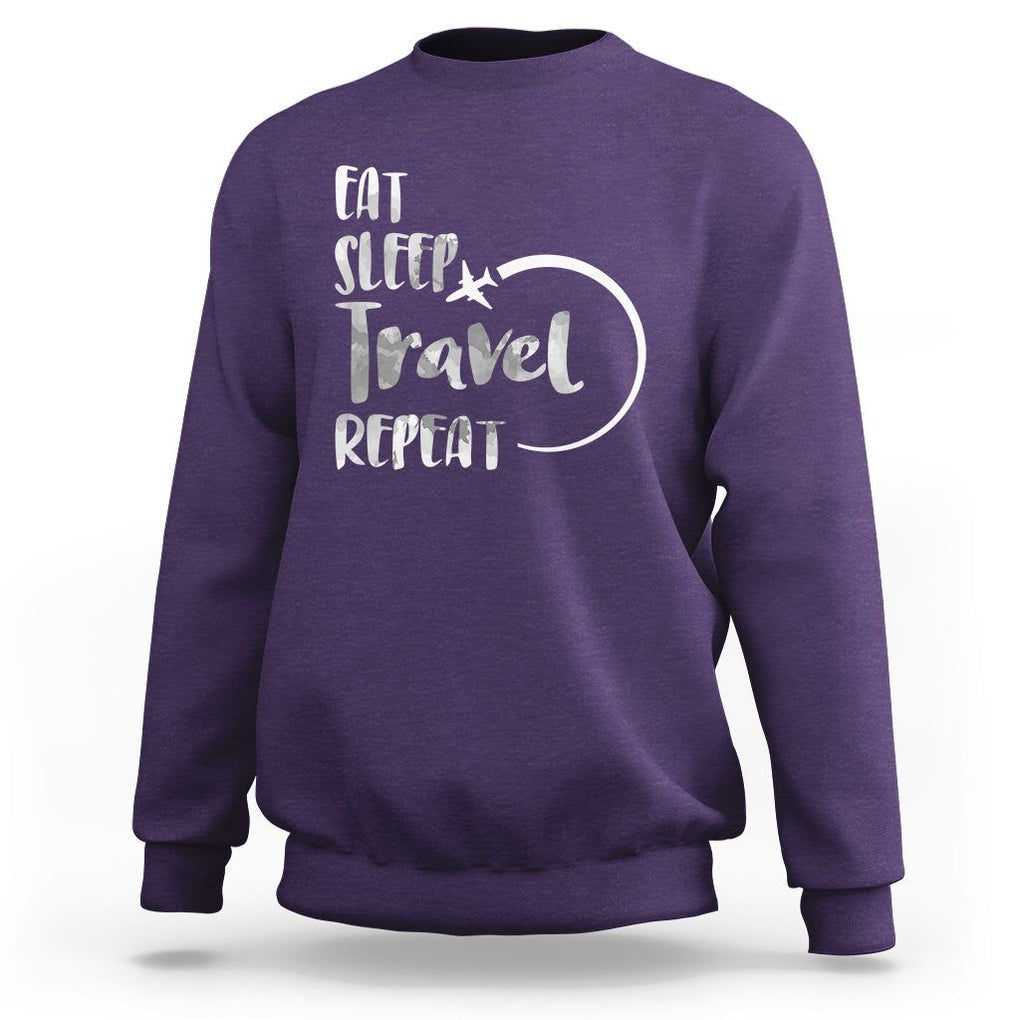Funny Travelling Sweatshirt Eat Sleep Travel Repeat TS09 Purple Printyourwear