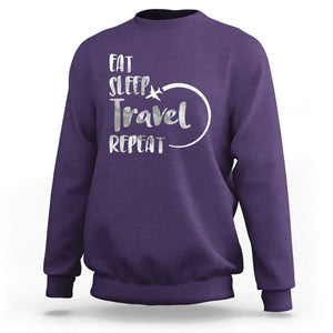 Funny Travelling Sweatshirt Eat Sleep Travel Repeat TS09 Purple Printyourwear