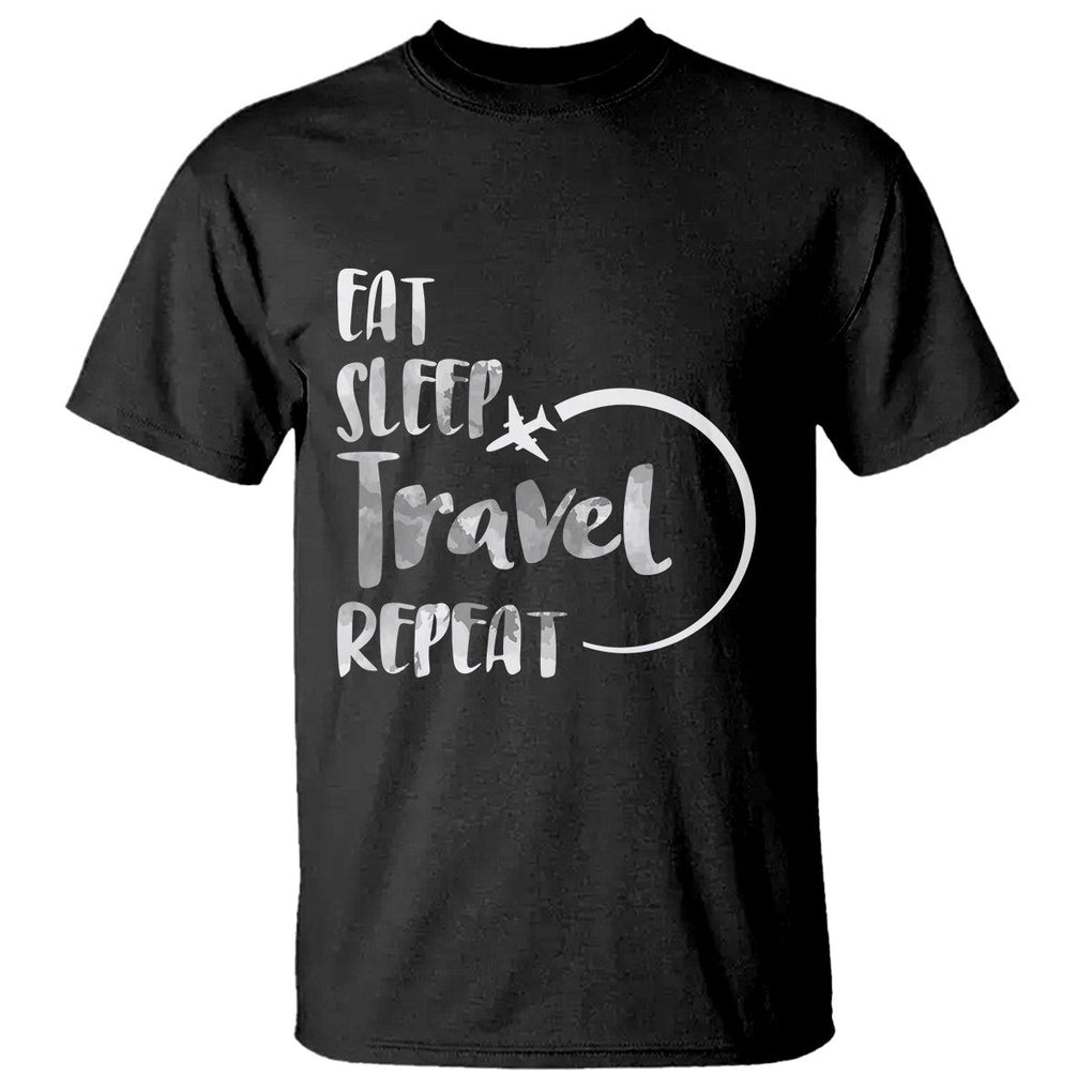 Funny Travelling T Shirt Eat Sleep Travel Repeat TS09 Black Printyourwear