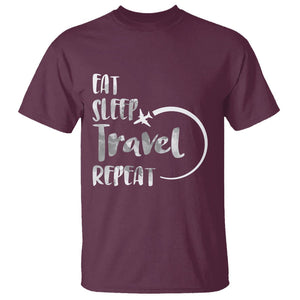 Funny Travelling T Shirt Eat Sleep Travel Repeat TS09 Maroon Printyourwear