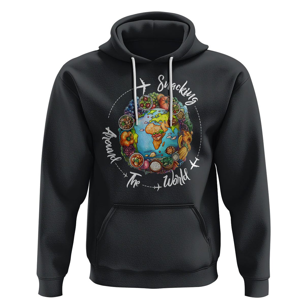 Travel For Food Lover Hoodie Snacking Around The World Traveling TS09 Black Printyourwear