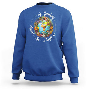 Travel For Food Lover Sweatshirt Snacking Around The World Traveling TS09 Royal Blue Printyourwear