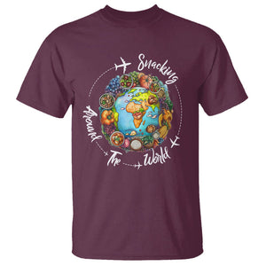 Travel For Food Lover T Shirt Snacking Around The World Traveling TS09 Maroon Printyourwear