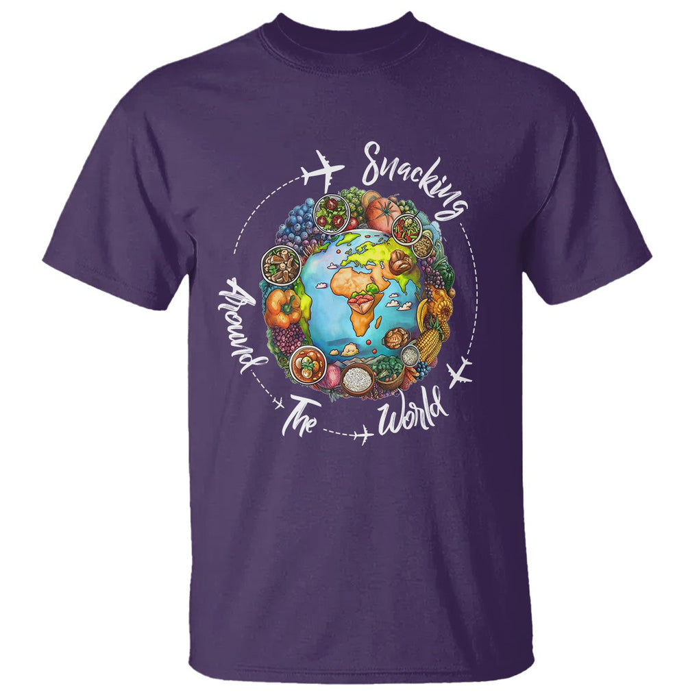 Travel For Food Lover T Shirt Snacking Around The World Traveling TS09 Purple Printyourwear