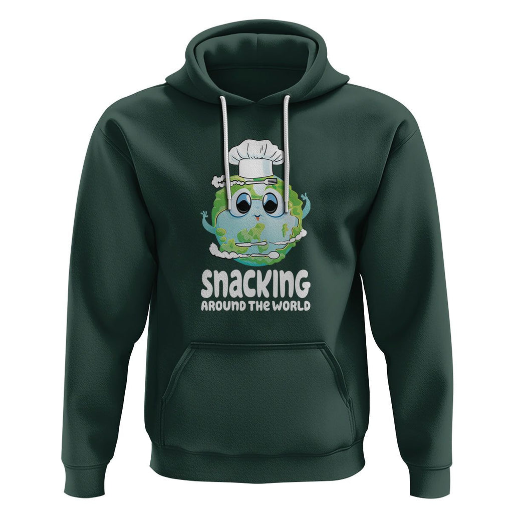 Travel For Food Lover Hoodie Snacking Around The World Traveling TS09 Dark Forest Green Printyourwear
