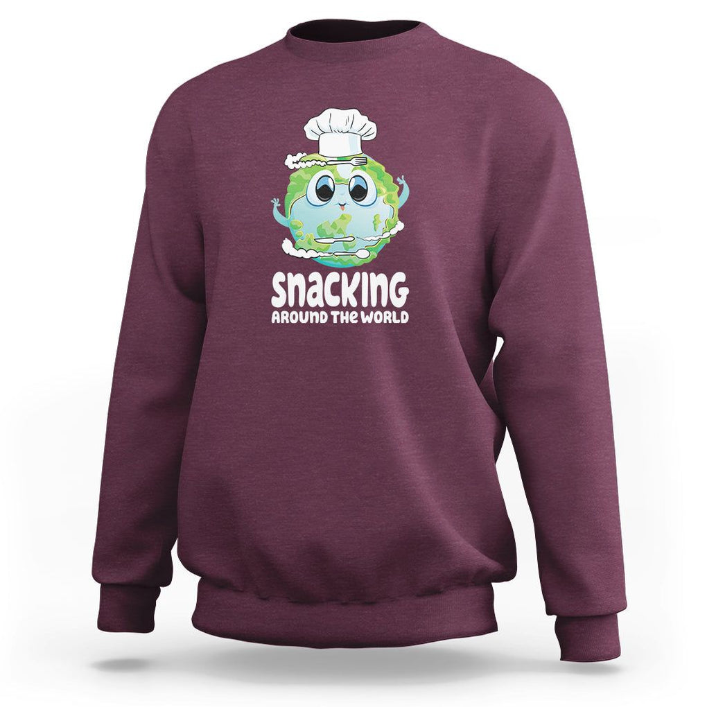 Travel For Food Lover Sweatshirt Snacking Around The World Traveling TS09 Maroon Printyourwear