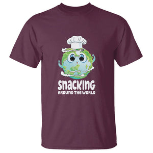 Travel For Food Lover T Shirt Snacking Around The World Traveling TS09 Maroon Printyourwear