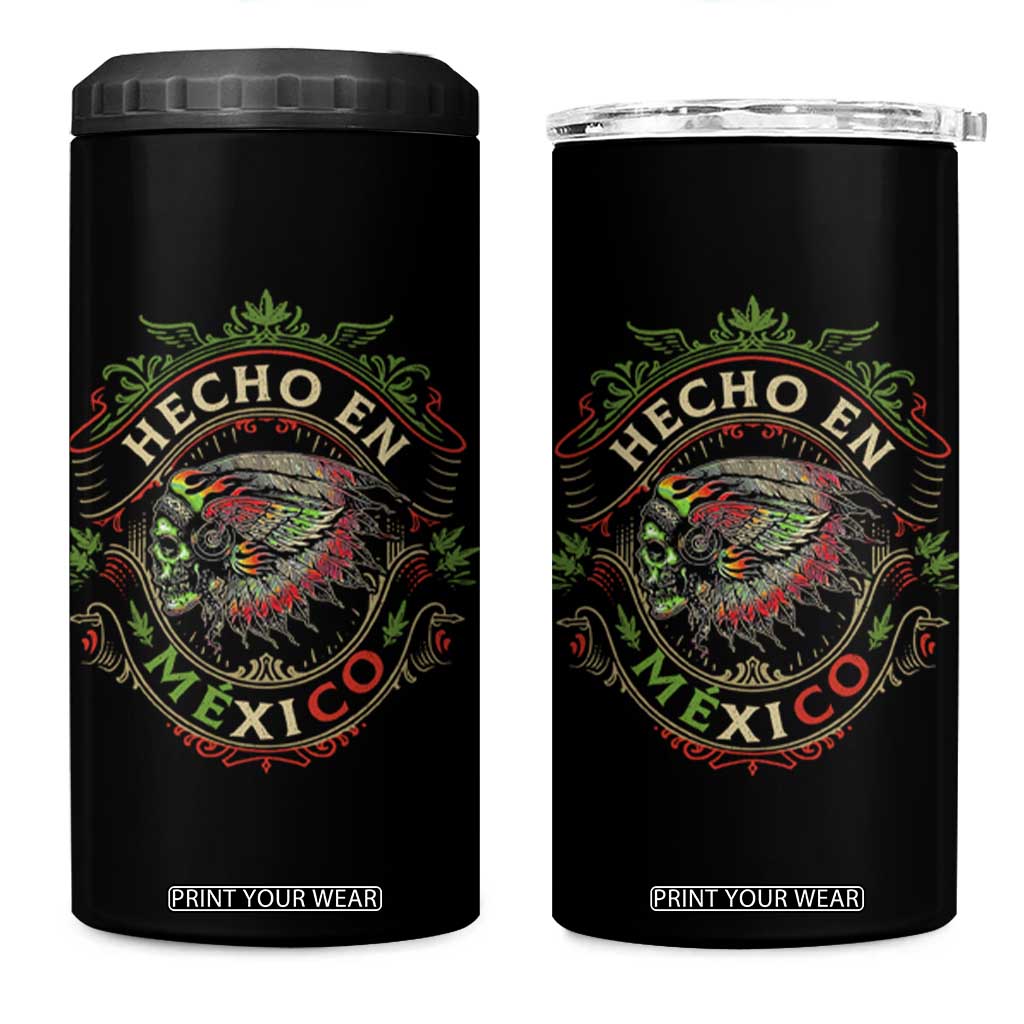 Hecho En Mexico 4 in 1 Can Cooler Tumbler Aztec Skull Made In Mexico Mexican TS09 One Size: 16 oz Black Print Your Wear
