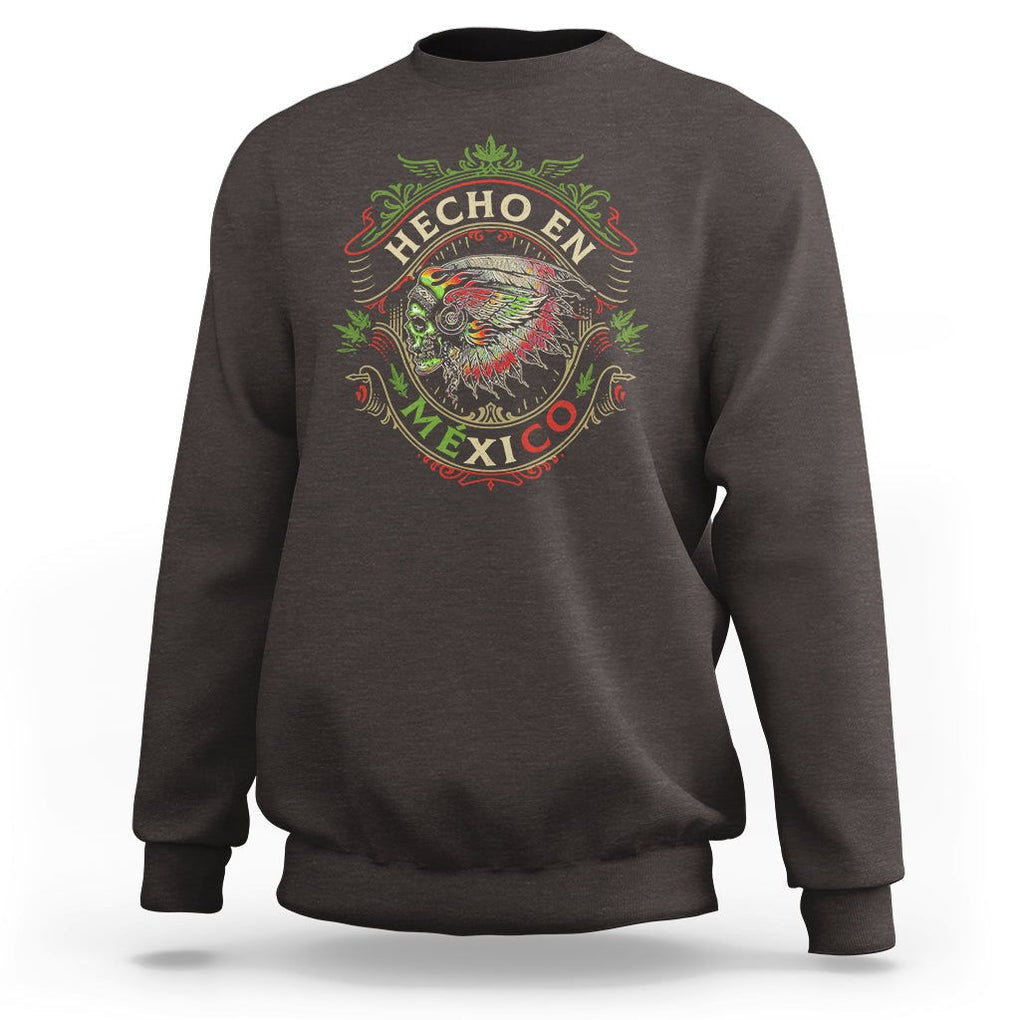 Hecho En Mexico Sweatshirt Aztec Skull Made In Mexico Mexican TS09 Dark Chocolate Printyourwear