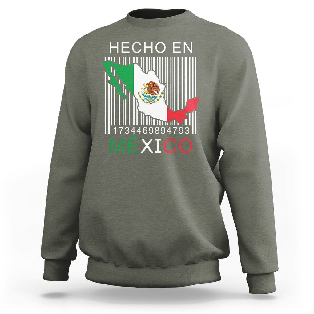 Mexican Pride Sweatshirt Hecho En Mexico Flag Barcode TS09 Military Green Printyourwear
