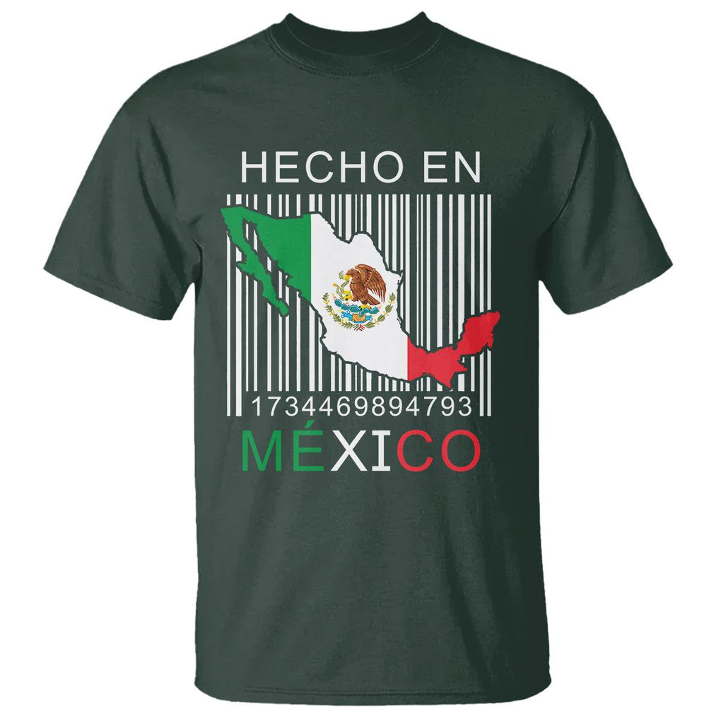 Mexican Pride T Shirt Hecho En Mexico Flag Barcode TS09 Dark Forest Green Printyourwear