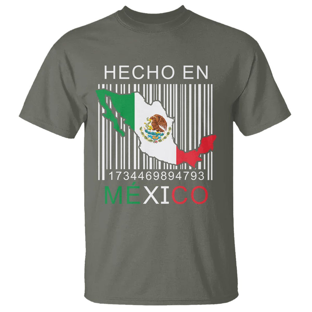 Mexican Pride T Shirt Hecho En Mexico Flag Barcode TS09 Military Green Printyourwear