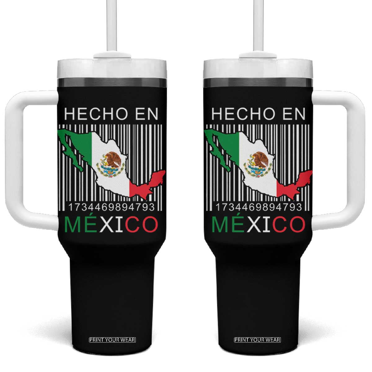 Mexican Pride Tumbler With Handle Hecho En Mexico Flag Barcode TS09 One Size: 40 oz Black Print Your Wear
