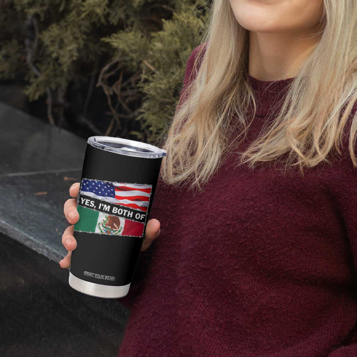 Mexican American Tumbler Cup Yes I'm Both Of Them USA Mexico Flag Hispanic TS09 Print Your Wear