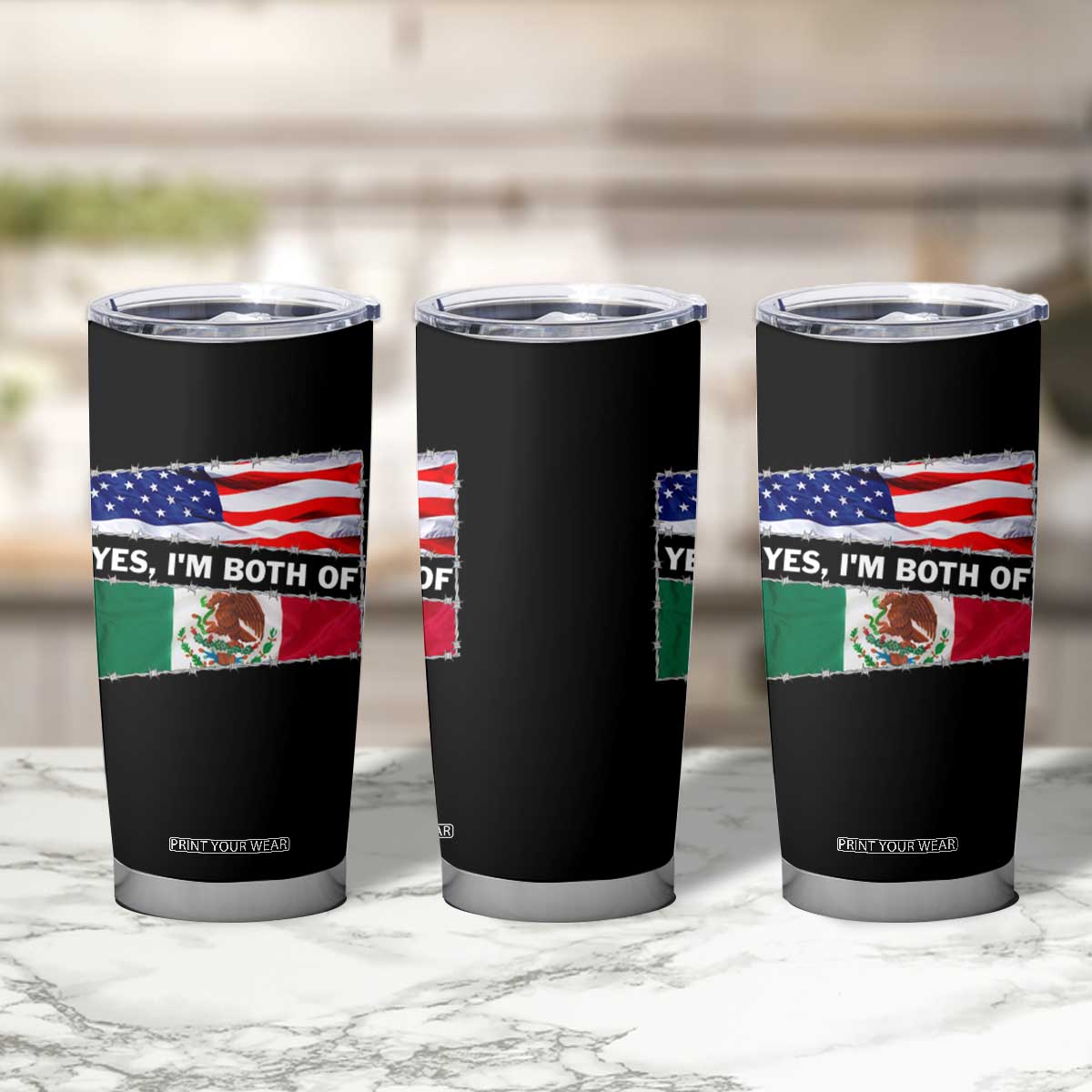 Mexican American Tumbler Cup Yes I'm Both Of Them USA Mexico Flag Hispanic TS09 Print Your Wear