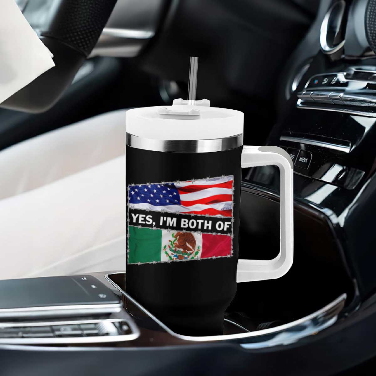 Mexican American Tumbler With Handle Yes I'm Both Of Them USA Mexico Flag Hispanic TS09 Print Your Wear