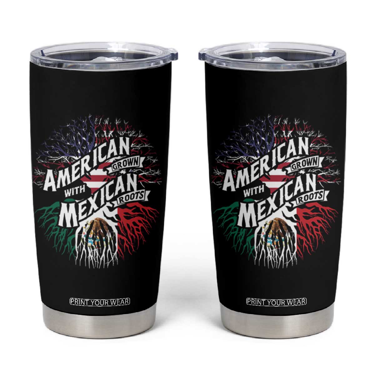 American Grown With Mexican Roots Tumbler Cup TS09 Black Print Your Wear
