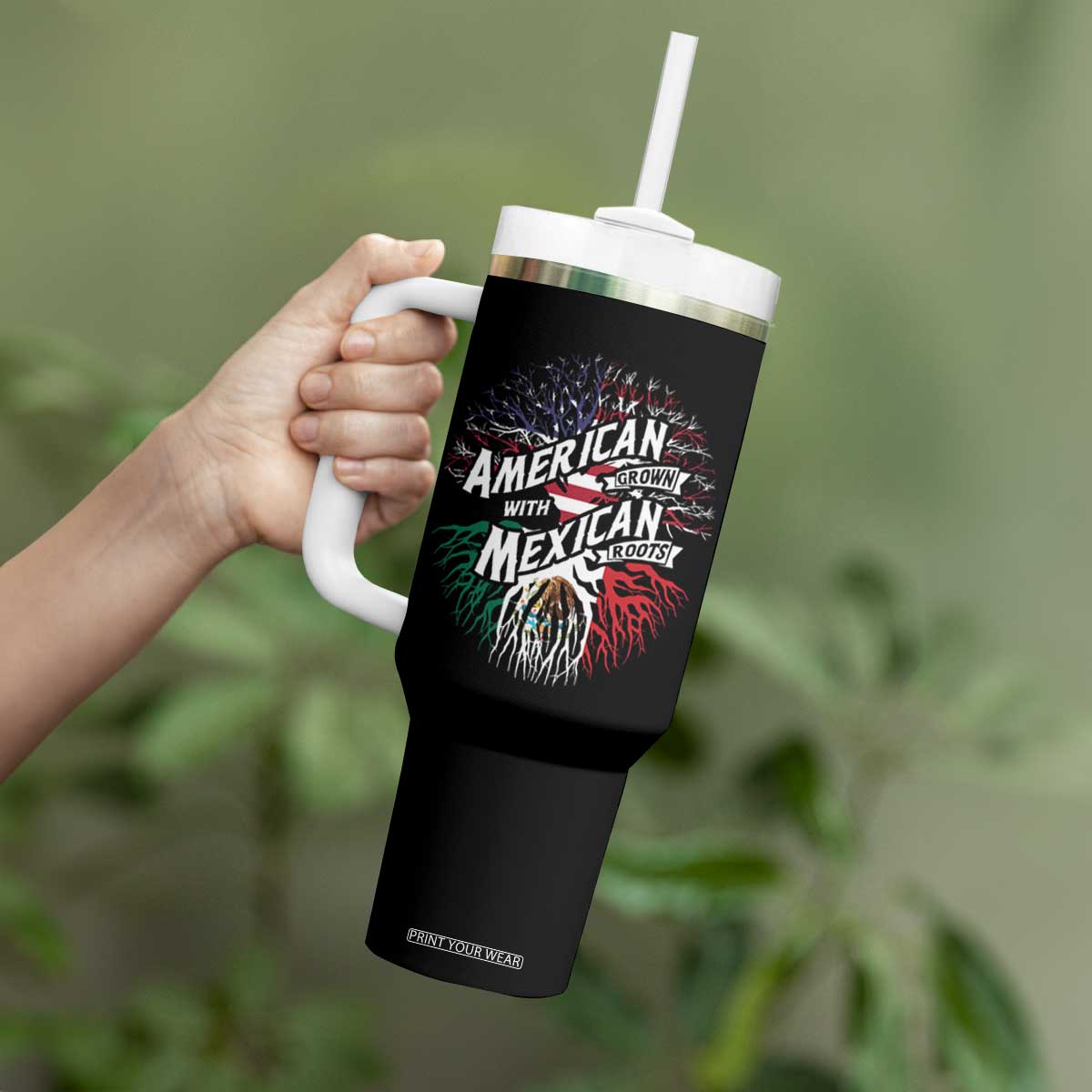 American Grown With Mexican Roots Tumbler With Handle TS09 Print Your Wear