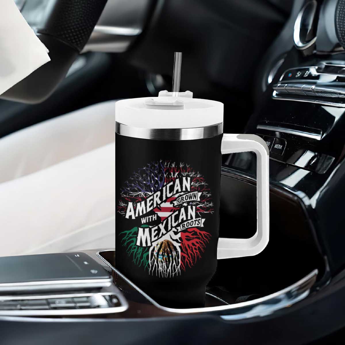American Grown With Mexican Roots Tumbler With Handle TS09 Print Your Wear