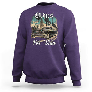 Oldies Por Vida Vintage Car Lowrider Mexican Chicano Chicana Sweatshirt TS09 Purple Printyourwear