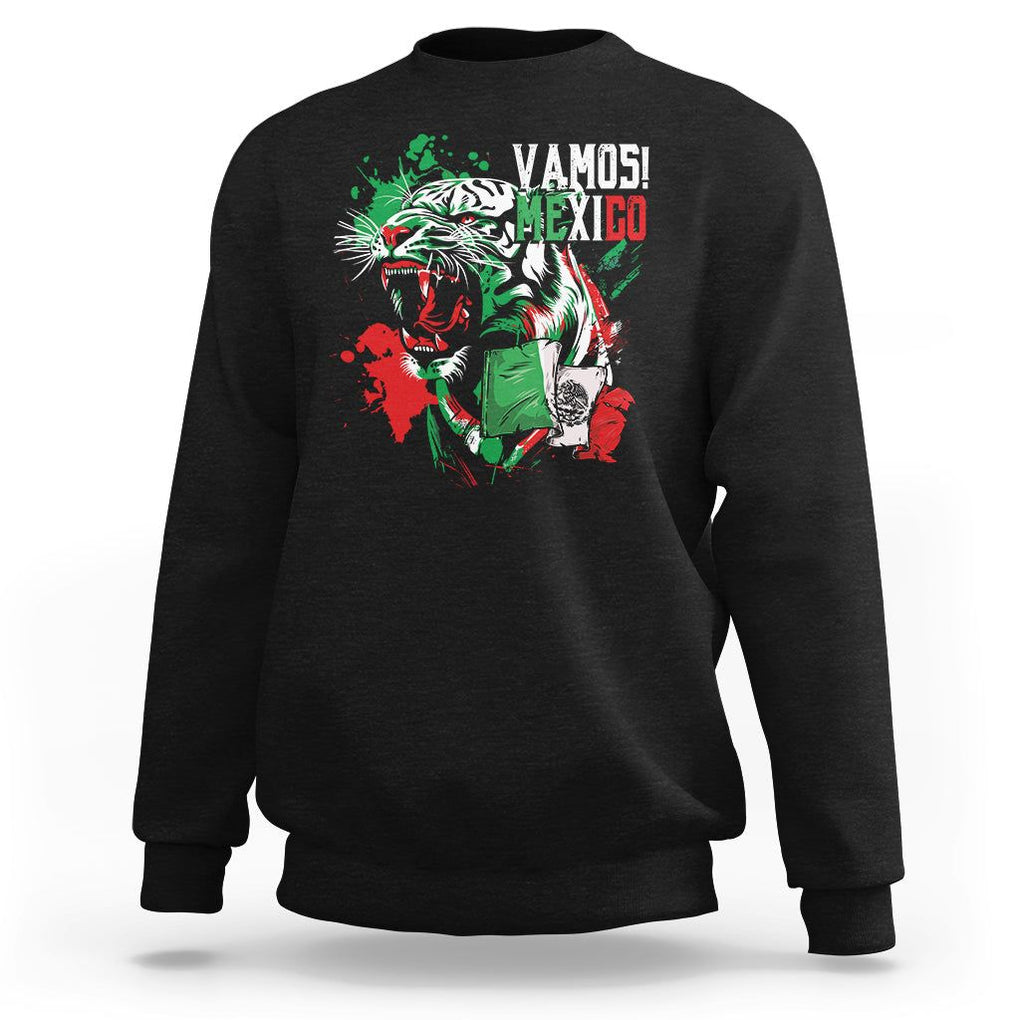 Mexican Soccer Fan Sweatshirt Vamos Mexico Flag Tiger TS09 Black Printyourwear