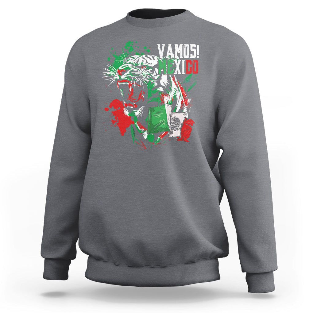 Mexican Soccer Fan Sweatshirt Vamos Mexico Flag Tiger TS09 Charcoal Printyourwear