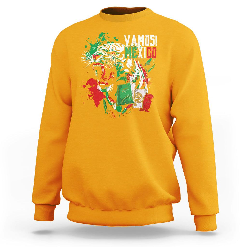 Mexican Soccer Fan Sweatshirt Vamos Mexico Flag Tiger TS09 Gold Printyourwear