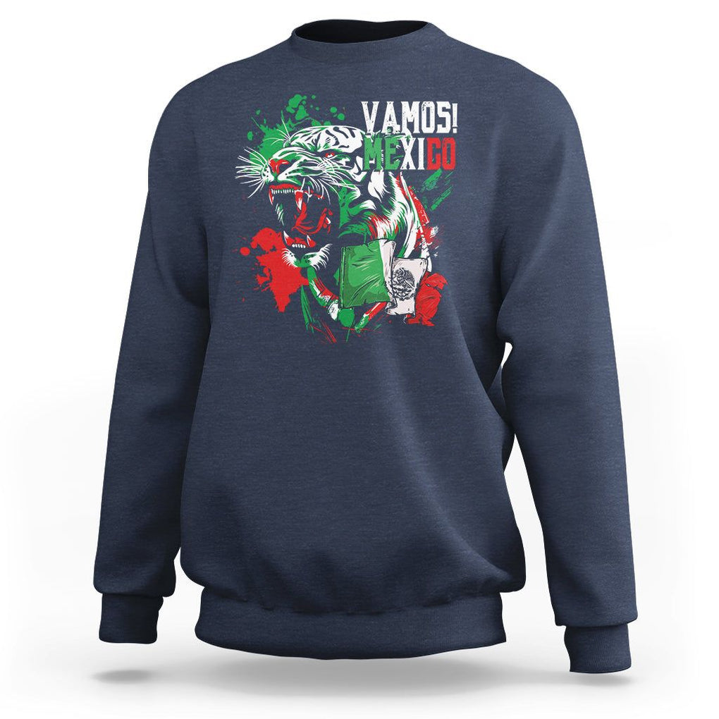 Mexican Soccer Fan Sweatshirt Vamos Mexico Flag Tiger TS09 Navy Printyourwear