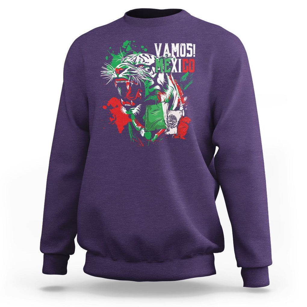Mexican Soccer Fan Sweatshirt Vamos Mexico Flag Tiger TS09 Purple Printyourwear
