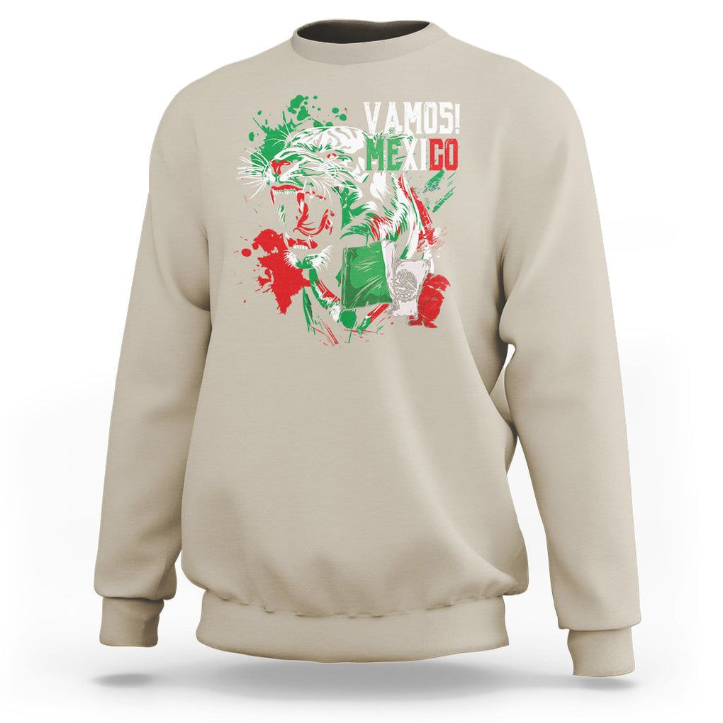 Mexican Soccer Fan Sweatshirt Vamos Mexico Flag Tiger TS09 Sand Printyourwear