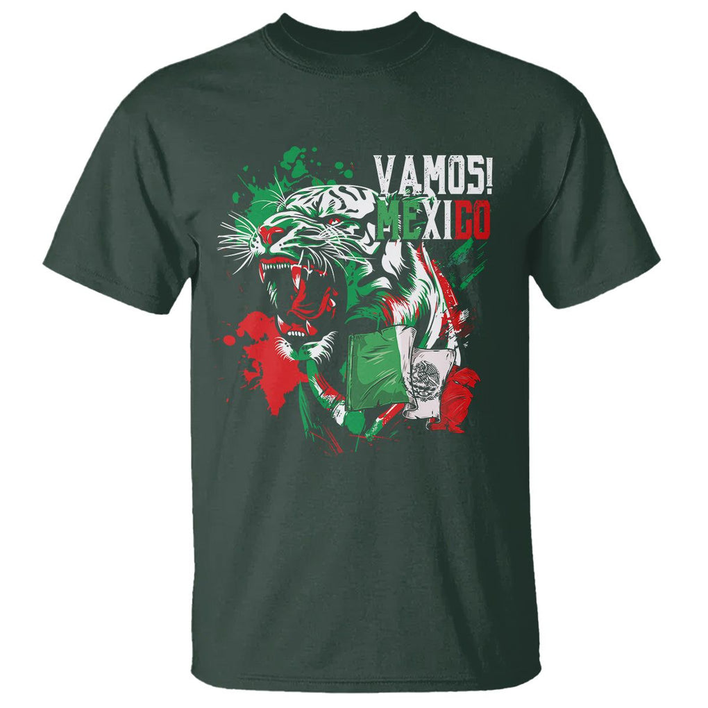 Mexican Soccer Fan T Shirt Vamos Mexico Flag Tiger TS09 Dark Forest Green Printyourwear