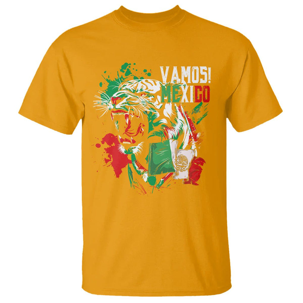 Mexican Soccer Fan T Shirt Vamos Mexico Flag Tiger TS09 Gold Printyourwear