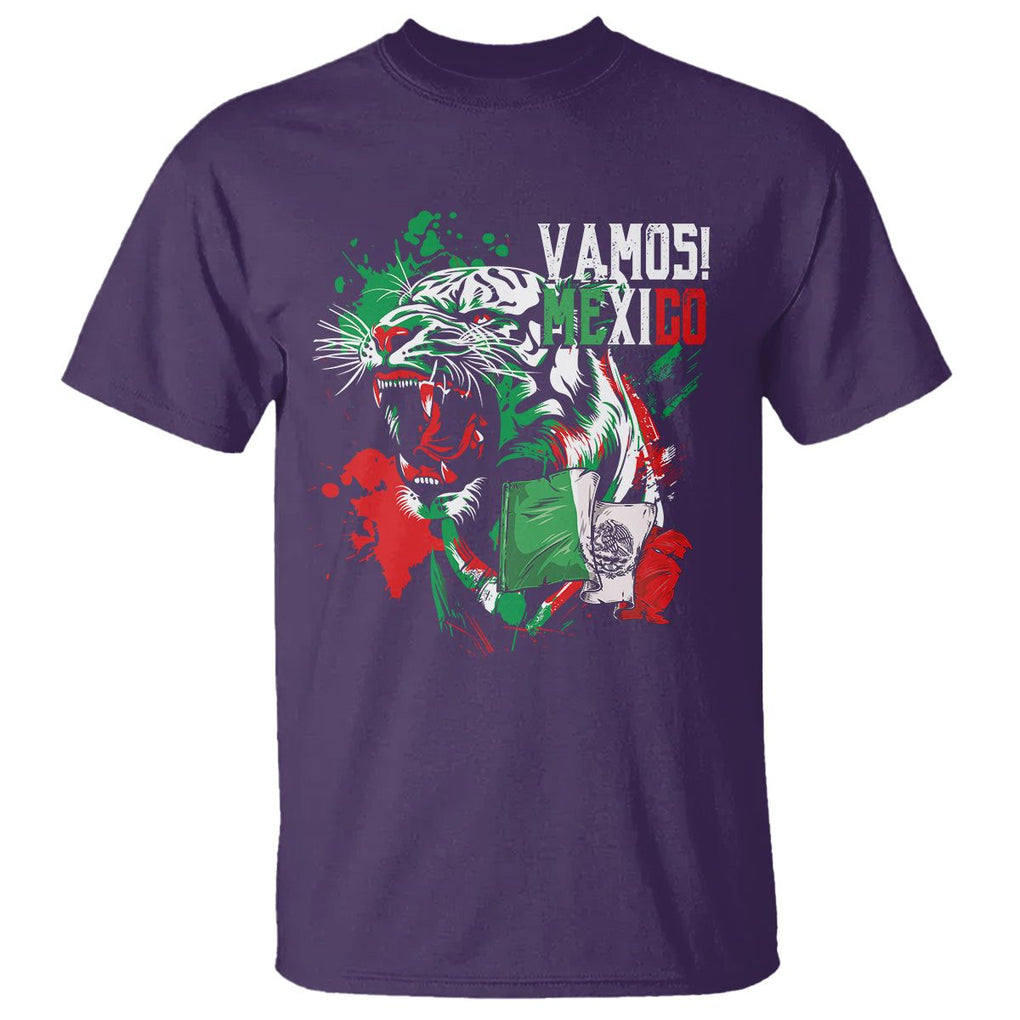 Mexican Soccer Fan T Shirt Vamos Mexico Flag Tiger TS09 Purple Printyourwear
