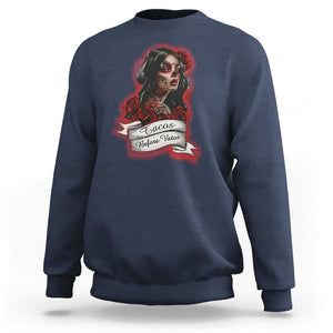 Tacos Before Vatos Chicana Chola Taco Lover Sweatshirt TS09 Navy Printyourwear
