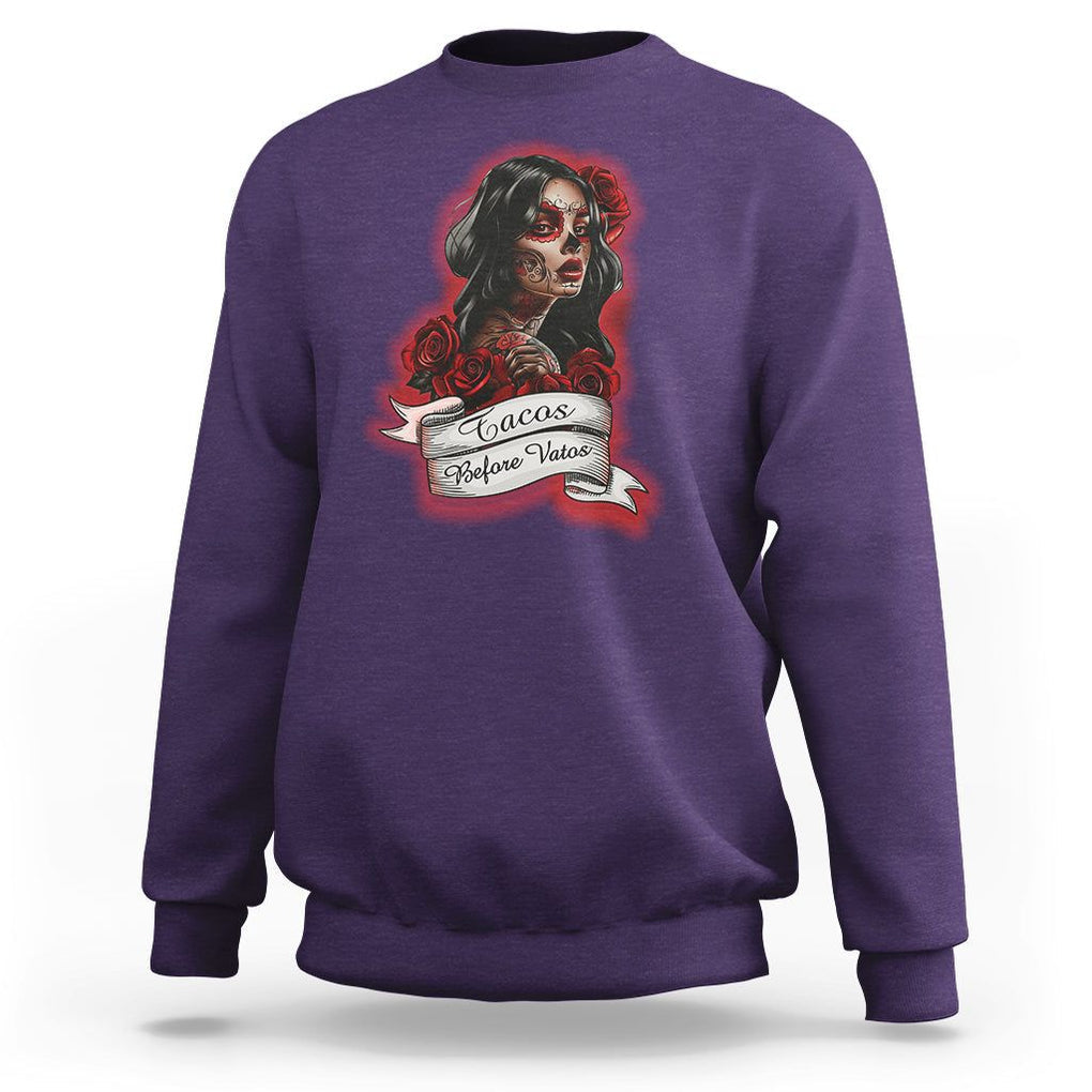Tacos Before Vatos Chicana Chola Taco Lover Sweatshirt TS09 Purple Printyourwear