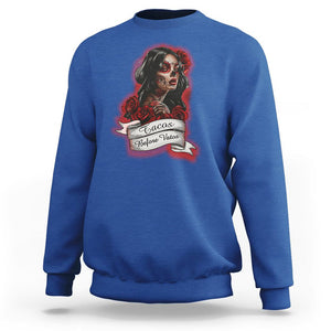 Tacos Before Vatos Chicana Chola Taco Lover Sweatshirt TS09 Royal Blue Printyourwear