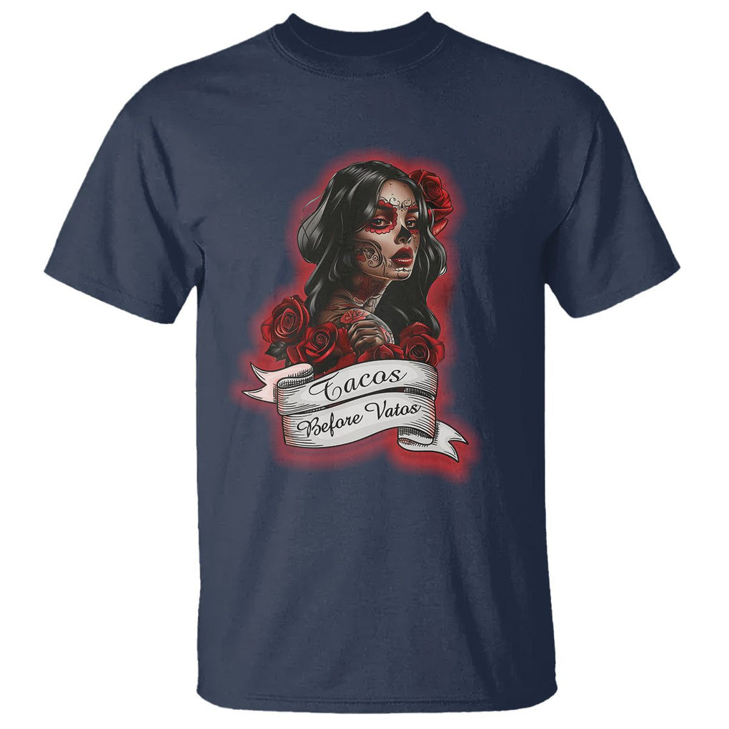 Tacos Before Vatos Chicana Chola Taco Lover T Shirt TS09 Navy Printyourwear
