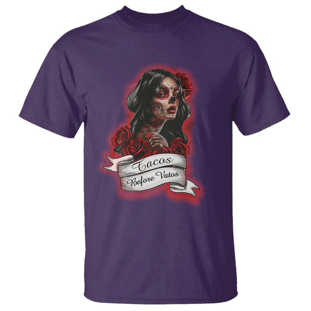 Tacos Before Vatos Chicana Chola Taco Lover T Shirt TS09 Purple Printyourwear