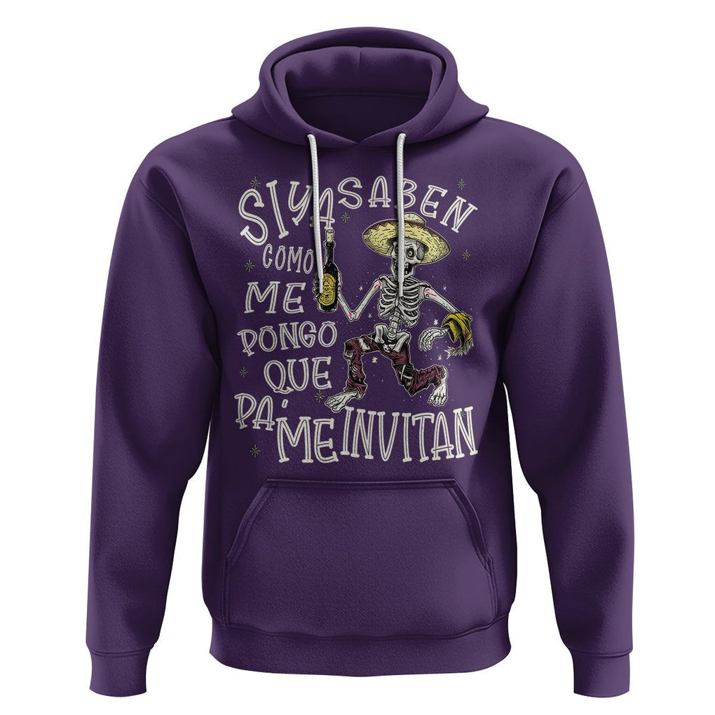 Funny Mexican Drinking Hoodie Si ya saben como me pongo pa' que me invitan Drunk Skeleton TS09 Purple Printyourwear