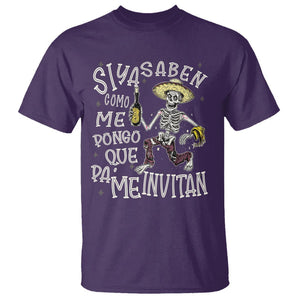 Funny Mexican Drinking T Shirt Si ya saben como me pongo pa' que me invitan Drunk Skeleton TS09 Purple Printyourwear