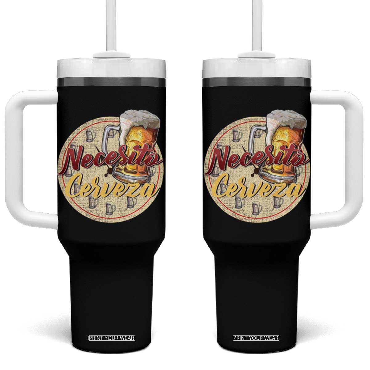 Mexican Drinking Tumbler With Handle Necesito Cerveza Mexico Beer Lover TS09 One Size: 40 oz Black Print Your Wear