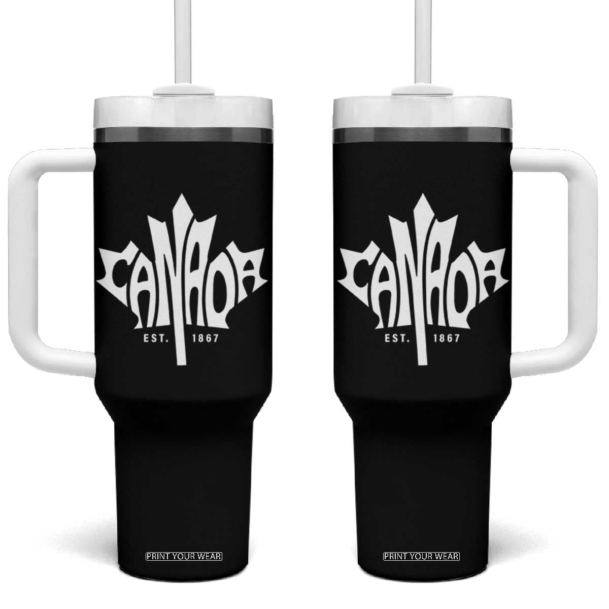 Canada Est. 1867 Maple Leaf Tumbler With Handle TS09 One Size: 40 oz Black Print Your Wear